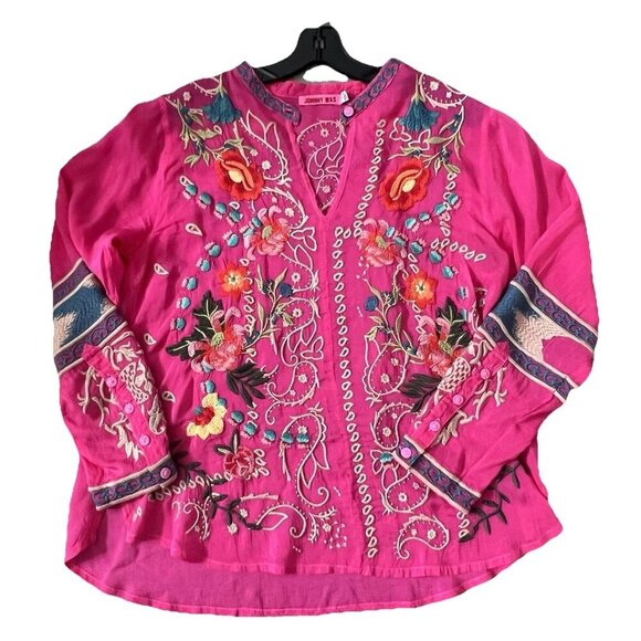Johnny Was Women’s Pink Tamarind Tunic Top Size Medium Embroidered Floral Boho - Picture 1 of 7